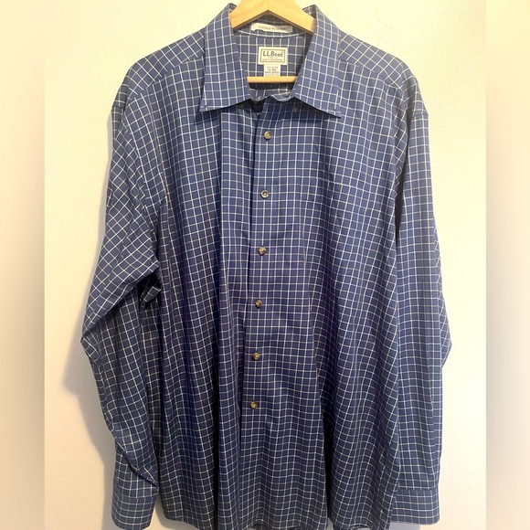 L.L. Bean Men's Navy Plaid Button Down Shirt Wrinkle Resistant 100% Cotton XL - Picture 1 of 15